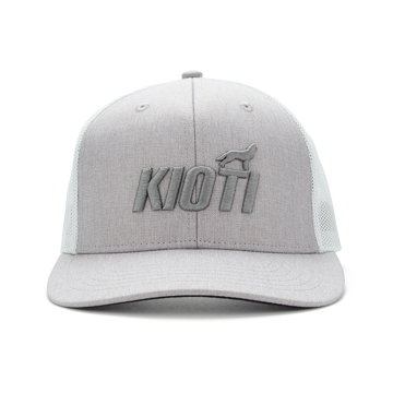 Image of a gray cap with white mesh back and dark gray KIOTI logo on front