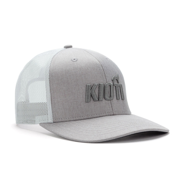 Image of a gray cap with white mesh back and dark gray KIOTI logo on front