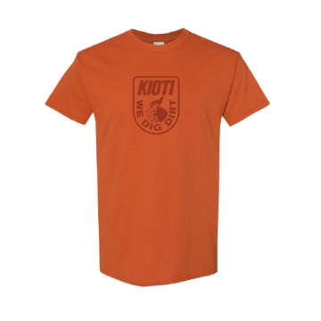 Orange Mountain Tee Product Image with KIOTI We Dig Dirt logo on the front