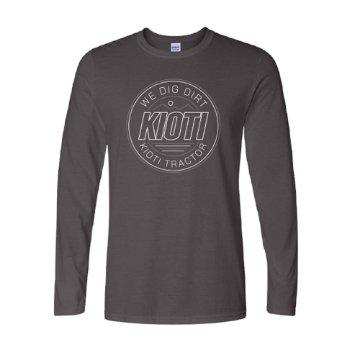 Charcoal Long Sleeve with We Dig Dirt KIOTI Tractor logo on the front