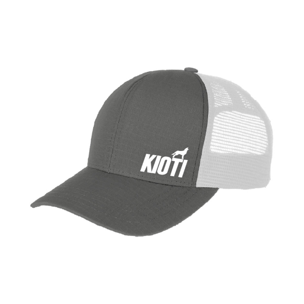 Custom Grey Ripstop Cap Product Image with KIOTI logo on the lower left front