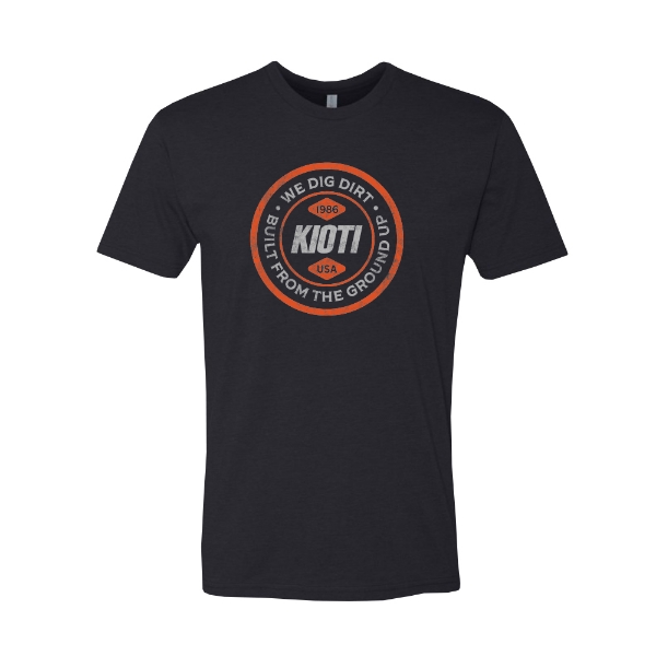 Kioti Ground Up Tee in black with circular logo and “We Dig Dirt” slogan