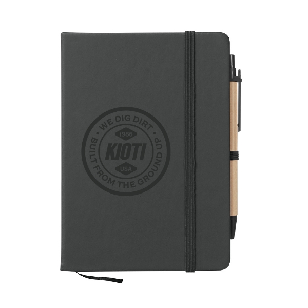 KIOTI Tonal Notebook with elastic strap, pen, and tonal “We Dig Dirt” logo