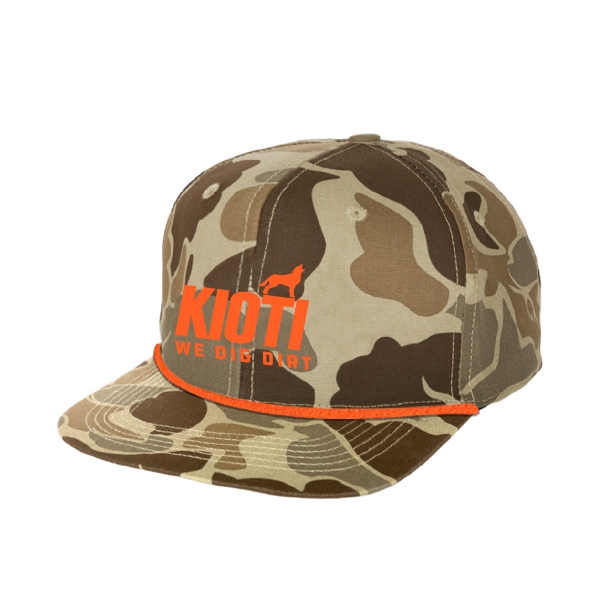 KIOTI rope snapback with tonal camo design and logo detail on front
