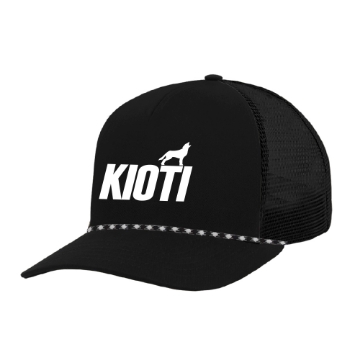 KIOTI rope trucker hat with logo on front and patterned rope accent