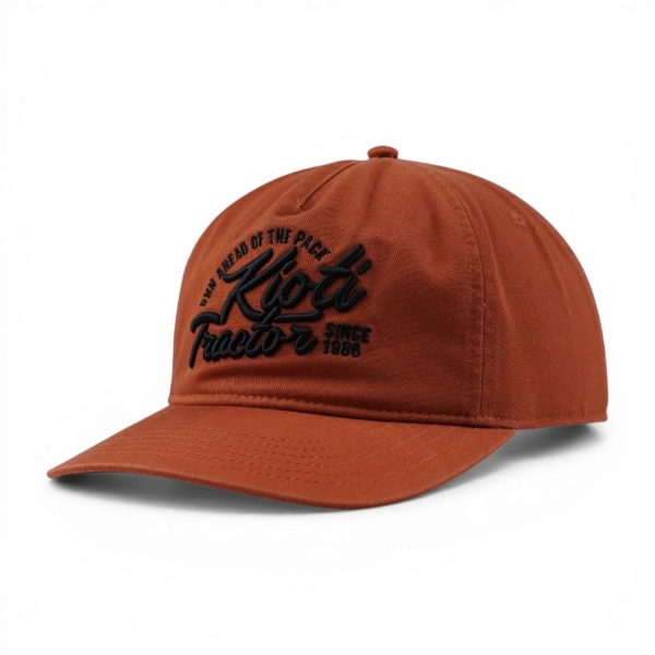 Rustic Orange Cap with embroidered script KIOTI Tractor text